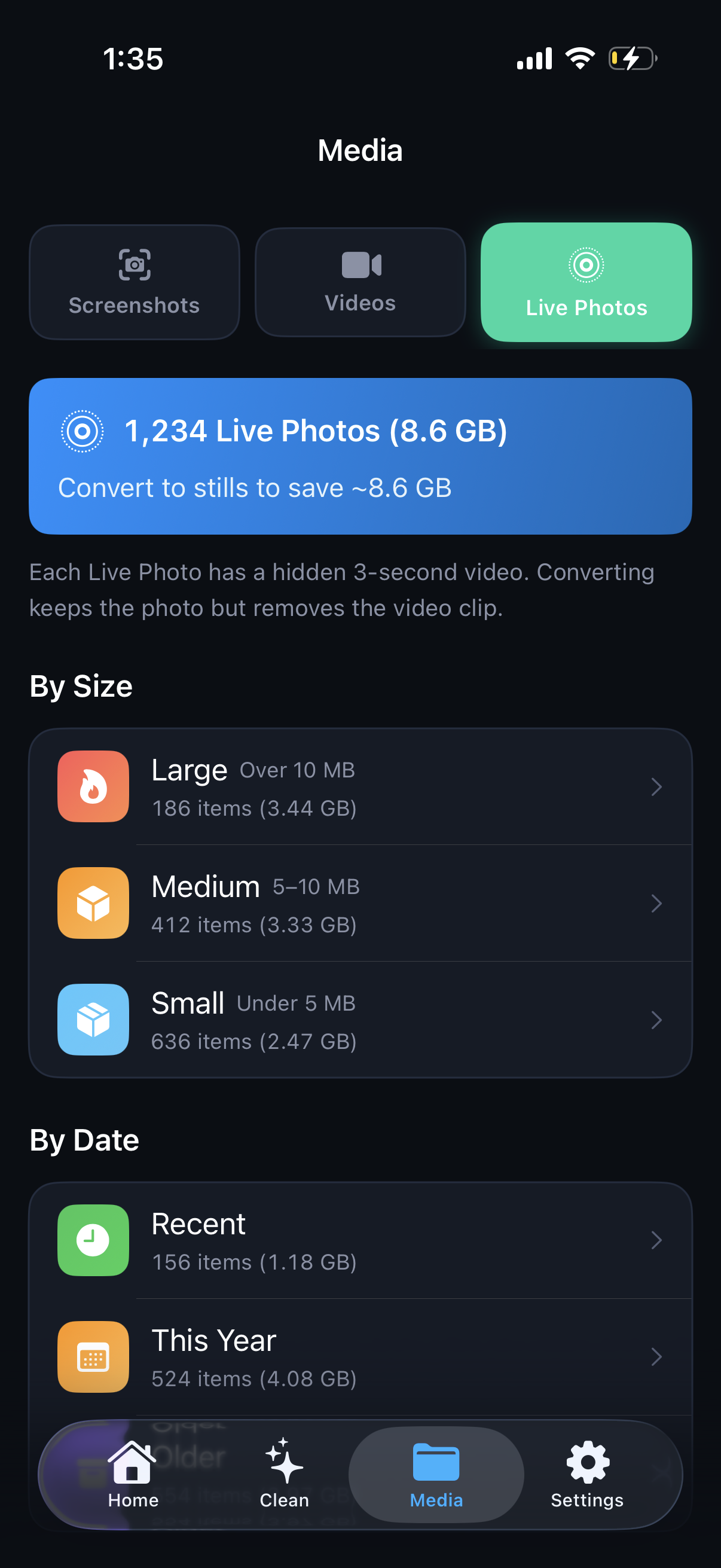 Live Photos – 8.6 GB to save